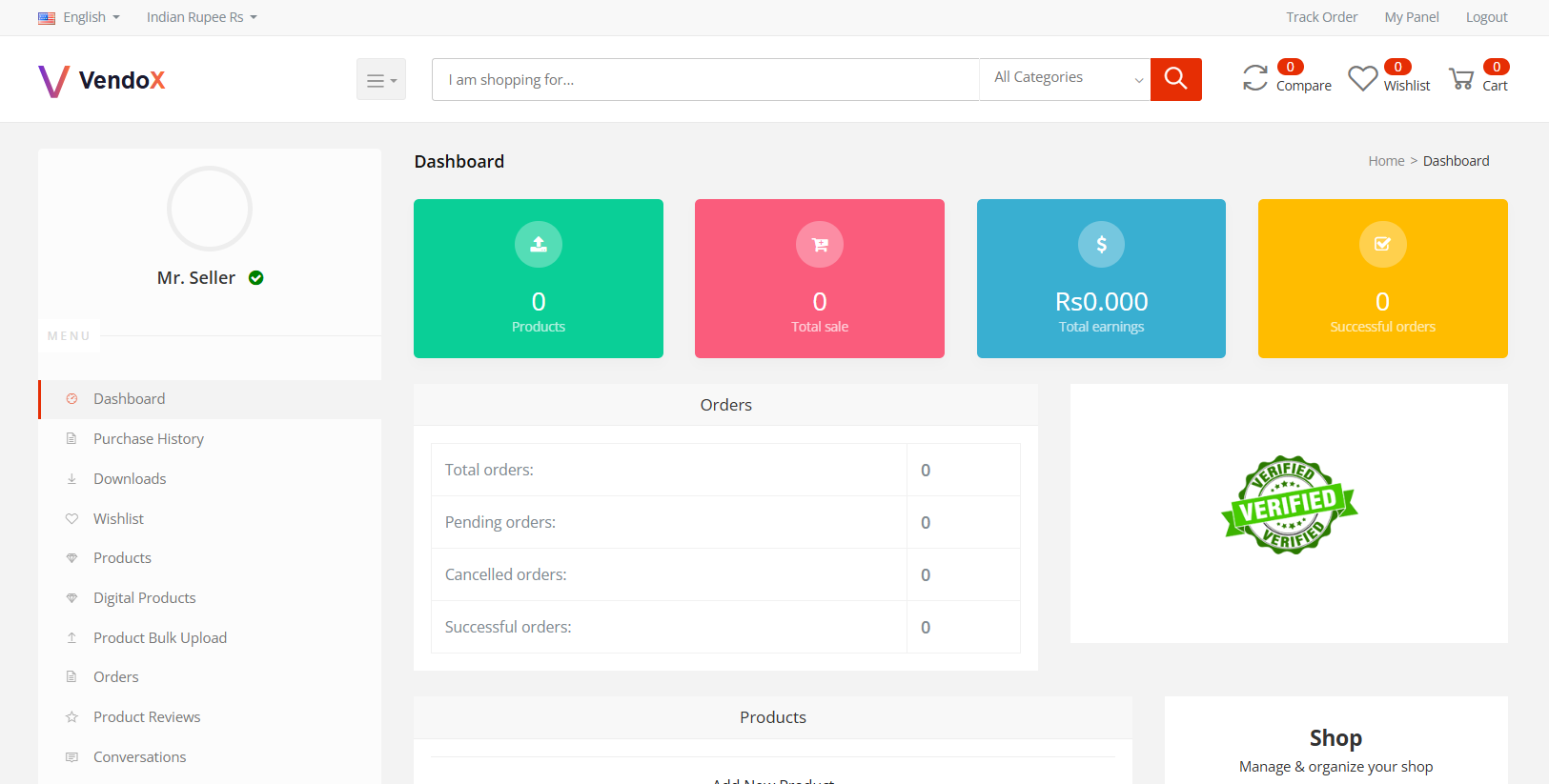VendoX Seller Dashboard Preview